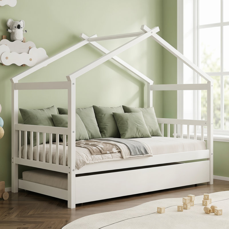 Lit simple en bois blanc avec lit gigogne - Rêves d'enfant inspirants pour les enfants de 6 ans et plus, Blanc