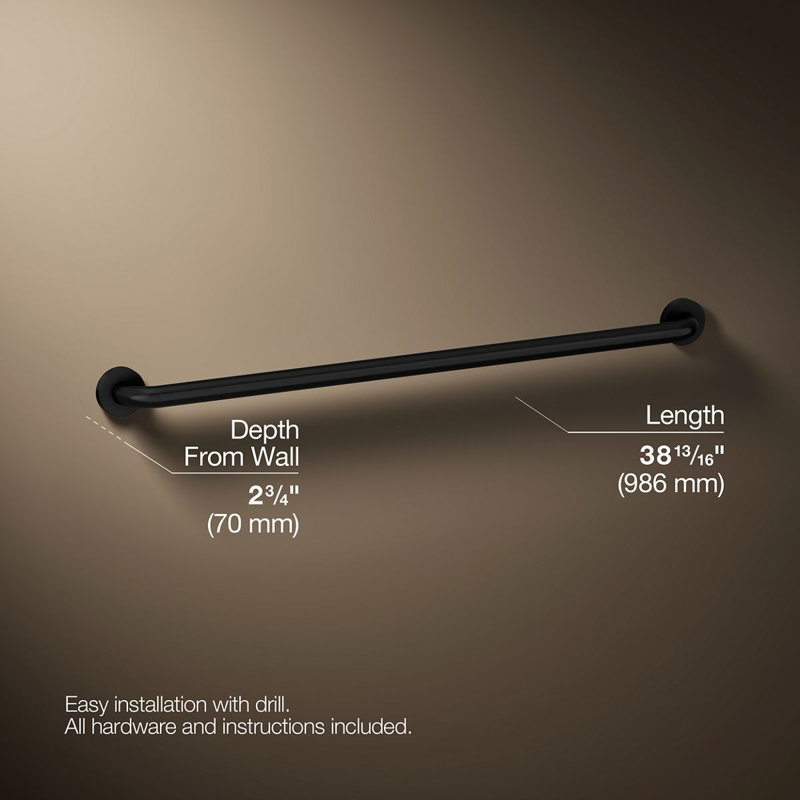 Barre d'appui contemporaine, Noir mat, L 36 po