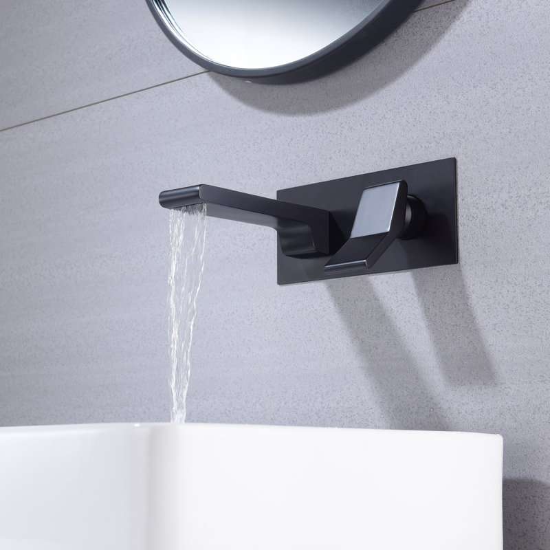 Robinet de salle de bain mural avec bonde, Noir mat