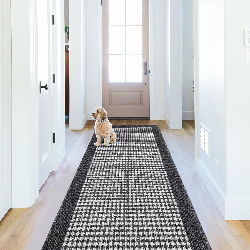 Non Slip Washable 2'x6'  Kitchen Mats for Doormat Hallway Entryway Petmat, Light Black