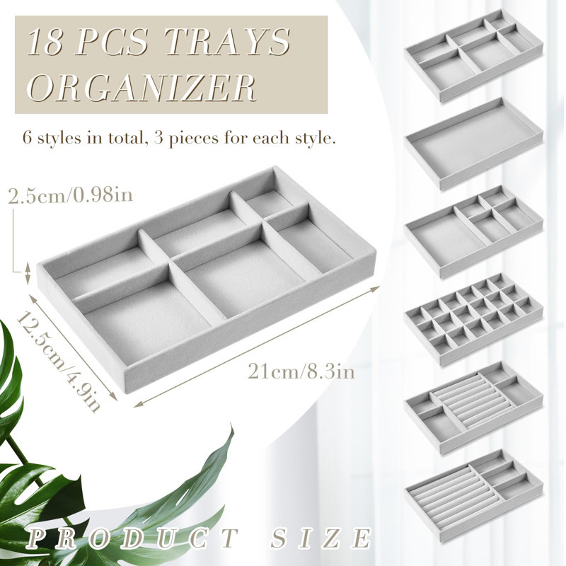 Latitude Run® 18 Pcs Velvet Jewelry Tray Stackable Jewelry Drawer ...