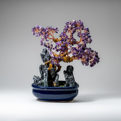 Bonsaï en améthyste véritable en pot ovale en céramique (13 po de hauteur)