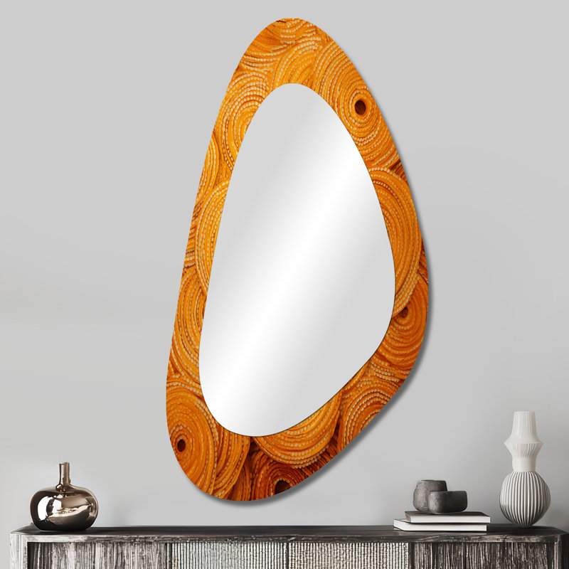 Whipton Orange floral Twilight Dream abstract collages II - Abstract Collages Asymmetrical Decorative Wall Mirror, Orange Unique Shape Large Mirror, Printed Metal Art