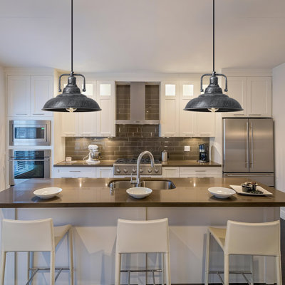 Red Pendant Lights Kitchen Island 12.2 Inch, 2 Pack Industrial Pendant Light Fixtures Adjustable Height, Farmhouse Ceiling Hanging Light for Dining Room Cafe Bar