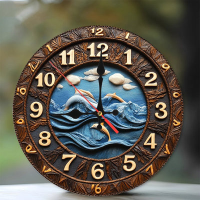 Wooden Dolphin Ocean Wall Clock
