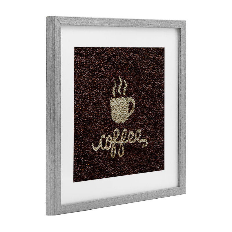 Motif grain de café, impression encadrée sous verre, design par Seven Trees Design, H 16 po x l 16 po, Cadre de ferme gris