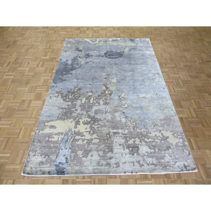 Tapis bleu ciel en laine noué à la main Paris, Rectangle 8 pi x 10 pi