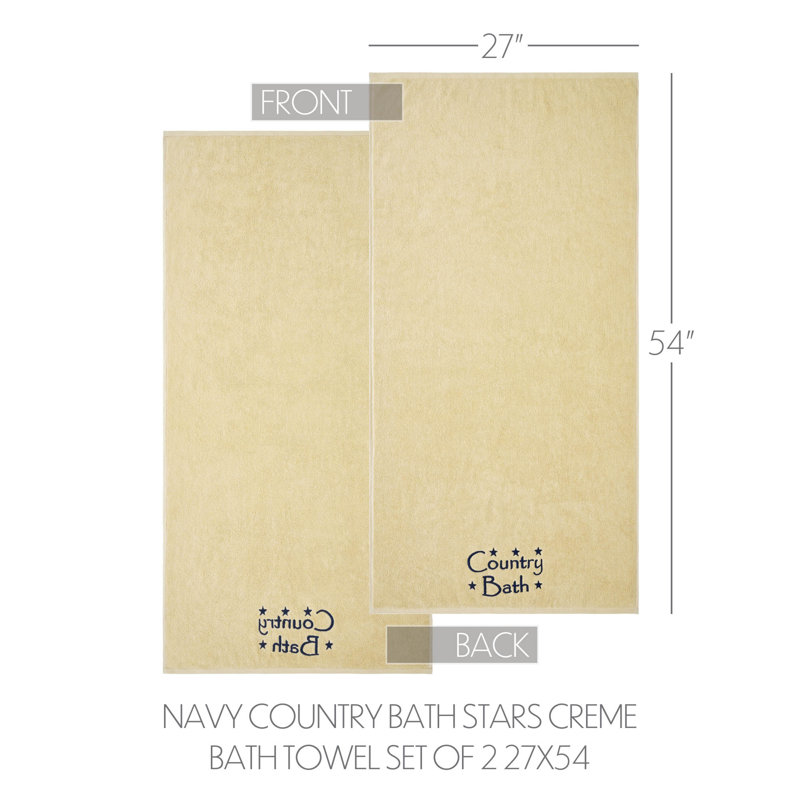 Timeless Linens Country Bath Stars Bath Towel Set of 2 27x54, Black/Cream