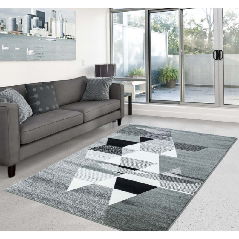 Tapis géométrique gris Tiffin, Rectangulaire 3 pi 11 po x 5 pi 3 po