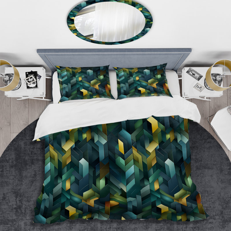 Ensemble de housse de couette en microfibre Green Cubic Oasis, Housse de couette pour très grand lit et 2 très