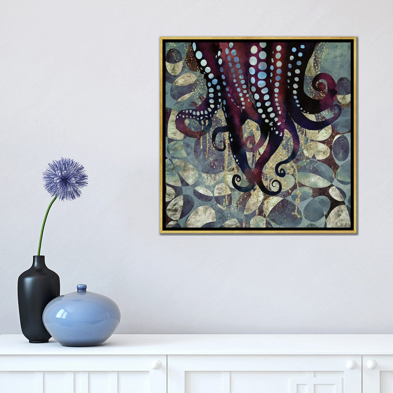 «Metallic Ocean II», reproduction d'impression, 18" H x 18" W x 1.5'' D, Toile encadrée d'or, Pas de tapis