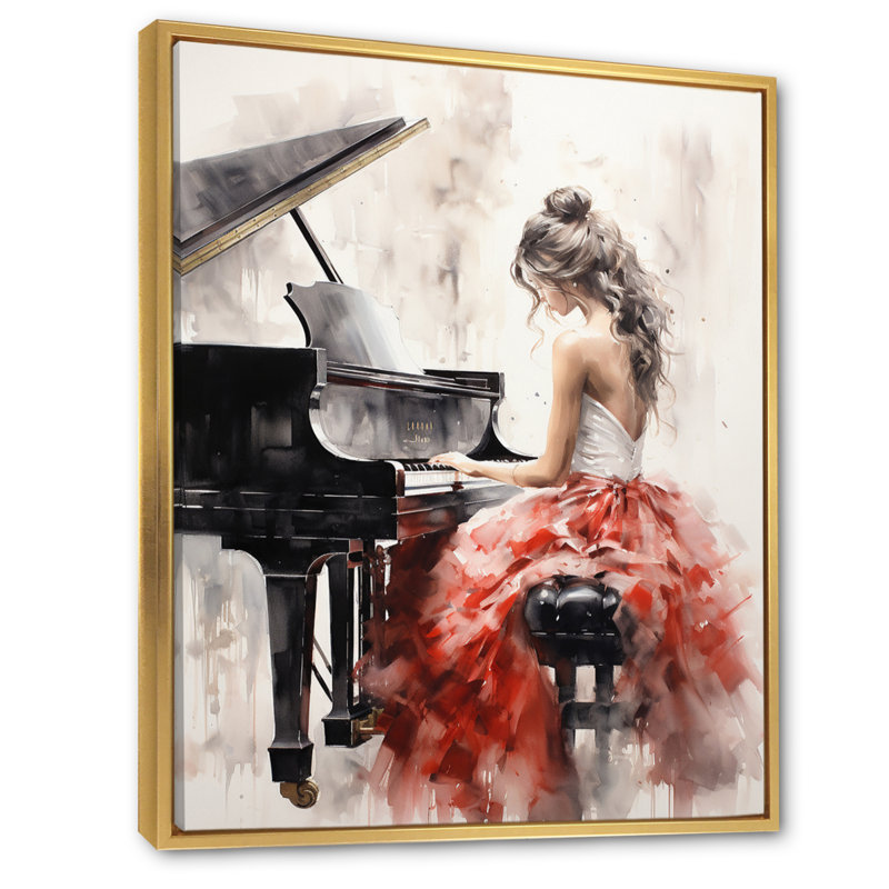 Yannis Beige Red Music Piano Harmony I - musique, impressions sur toile, H 40 po x l 30 po, Reproduction avec cadre flottant