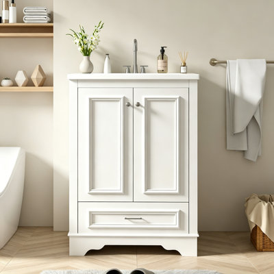 Bathroom Vanity with Sink, metal Handles and Soft Closing Doors