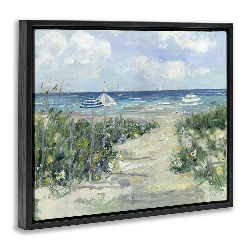 Cadre flottant Seaside Path To Striped, H 25 po x l 31 po, Cadre flottant noir de jais