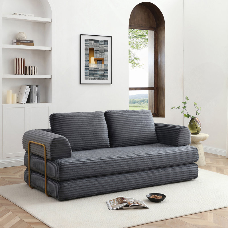 Boneless Convertible Sofa Bed, Folding Floor Couch With Corduroy Fabric And Pillows, Multi-Functional For Living Room And Bedroom