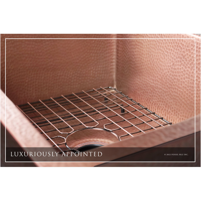 Fossil Blu Luxury 18" 12-Gauge Hammered Copper Undermount/Drop-In Sink, Medium Patina, Incl Accs