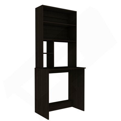 Compu Hutch Desk, Four Shelves, Writing Desk, One Lower Shelf -Black