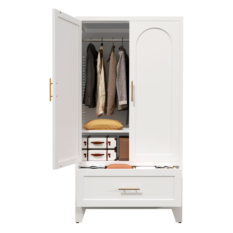 Garde-robe en acier blanc avec tablette réglable et tringle suspendue - 1 tiroir, l 31,5 po x P 17,72 po x H 60,16 po