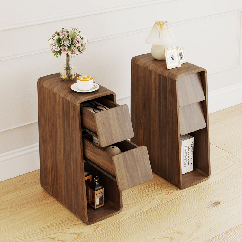 Table de bout étroite 23,6 po, table de bout avec rangement pour tiroir (ensemble de 2), Noyer, 23.6" H x 15.75" W x 7.87" D