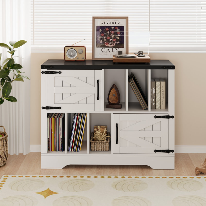 Table tournante 39 po avec rangement pour disque vinyle, Blanc
