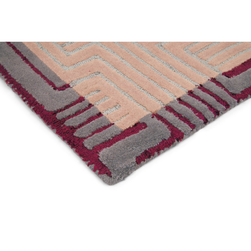 Hand Tufted Geometric Area Rug in Pink, Rectangle 8'2" x 11'6"