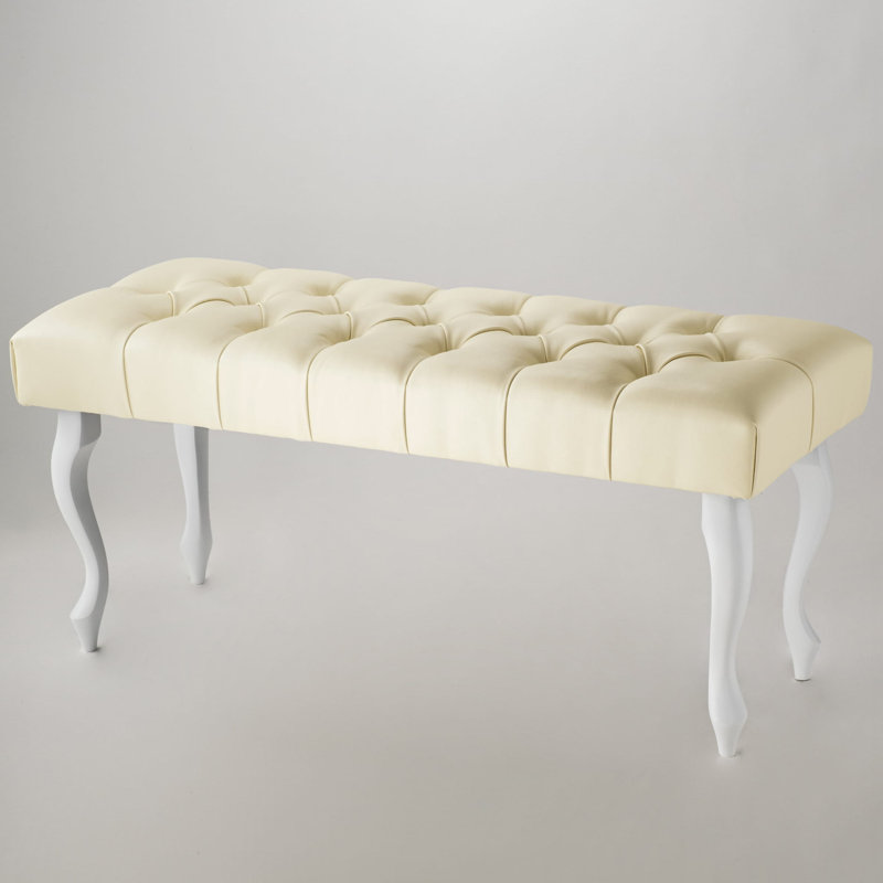 Genuine Leather Upholstered Bench, Beige/White, 40cm H x 100cm W x 30cm D
