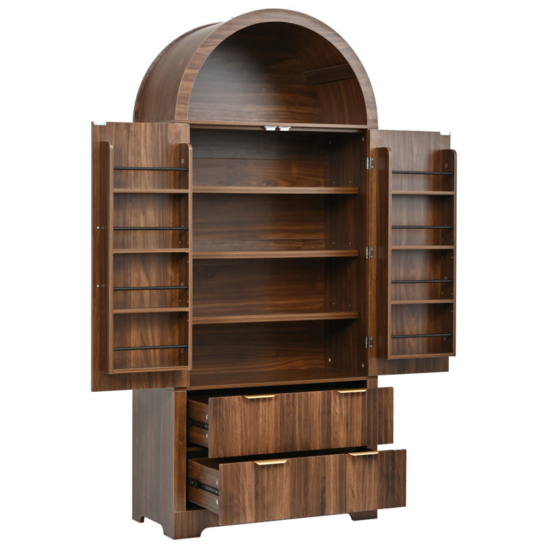 Vitrine arquée de 72 po de hauteur avec portes cannelées, Walnut