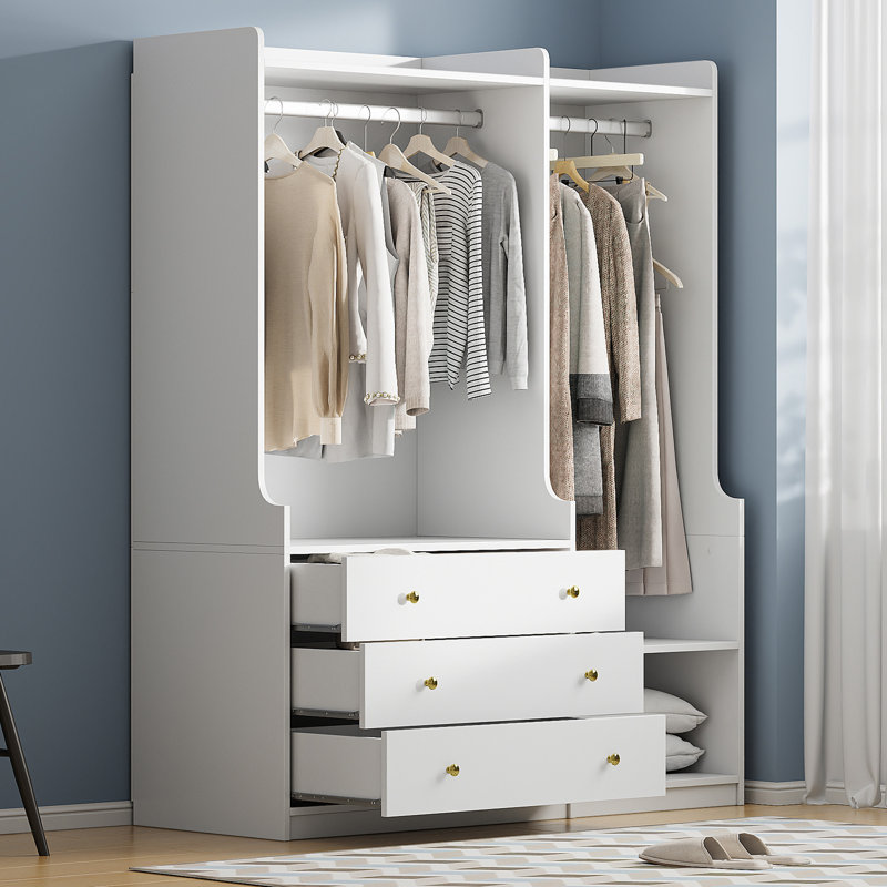 Rangement ouvert pour garde-robe en bois pour chambre à coucher, Blanc