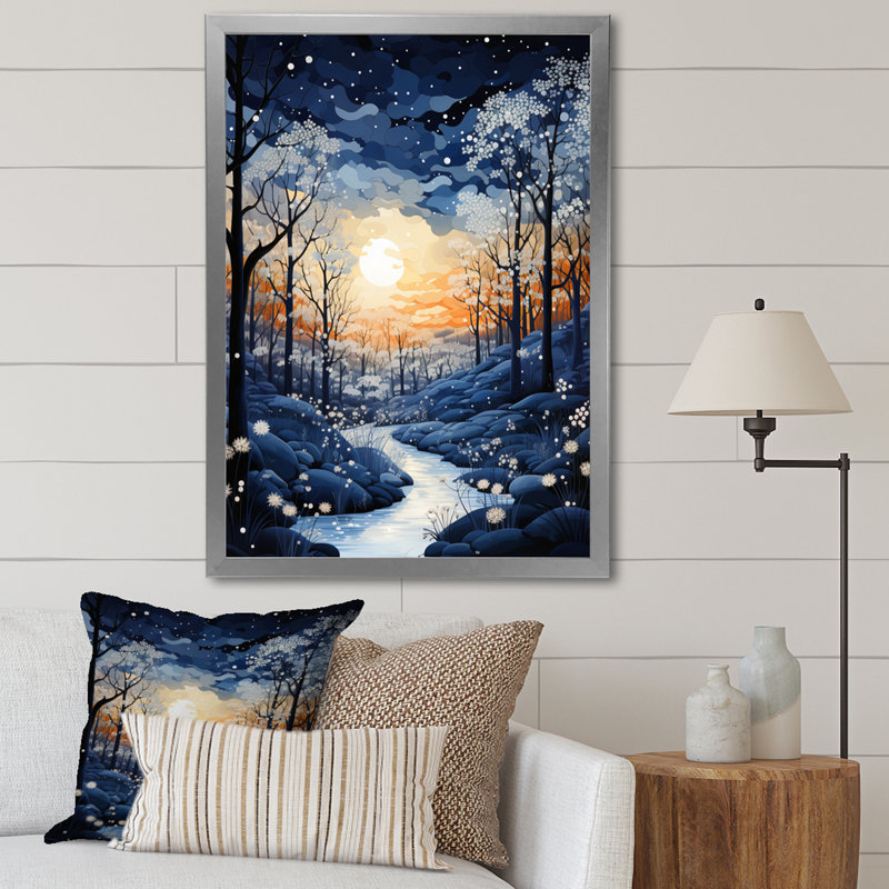 «Forest Winter Blue Monochen - Landscape & Nature», reproduction d'art sur toile, H 32 po x l 16 po x P 1 po