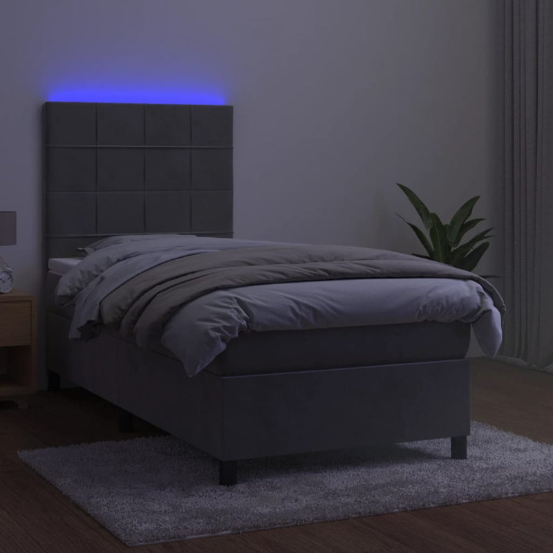 Lit standard avec matelas Tombolo, Grand, Gris clair / chêne, Velours