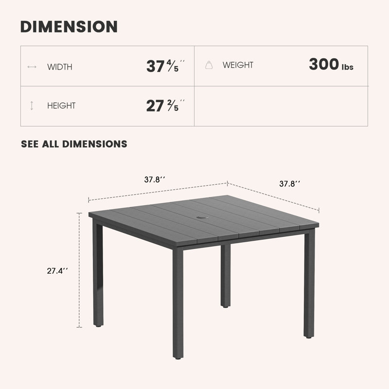 Table d'extérieur Vallery L 40 po x l 40 po Vallery, Gris