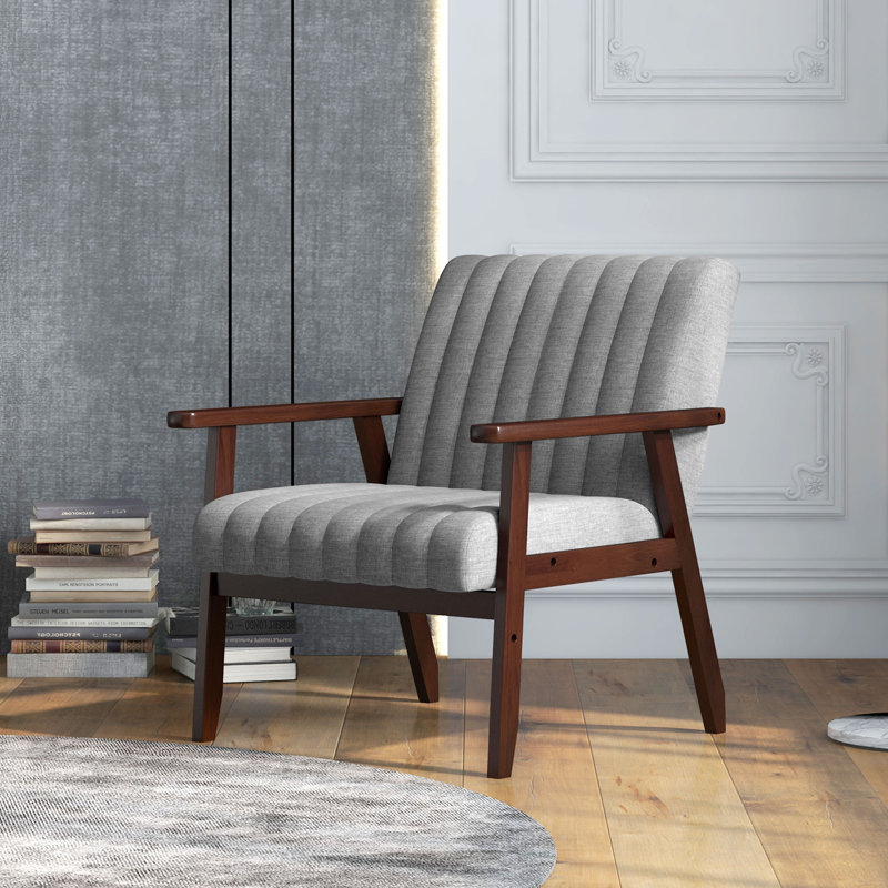 Alle Fabric Accent Chair Modern Tufted Armchair Bedroom Wood Legs Grey