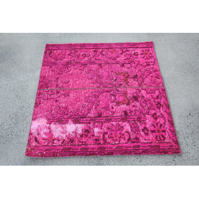 Vintage Wool Rug, 1.4 x 1.3 Ft Pink Patchwork Rug