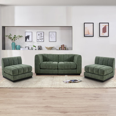 Myrhn Modular Sectional, 4-Seater Contemporary Sectional Sofa with Solid Wood Base