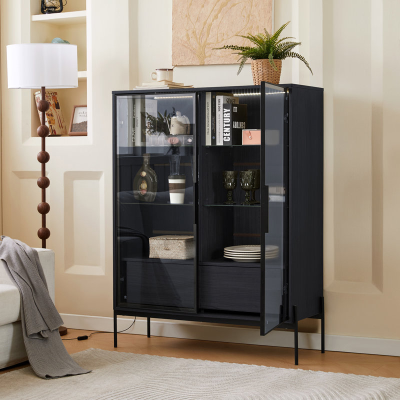 Vitrine autoportante de 51,2 po avec 2 tiroirs de rangement, Noir