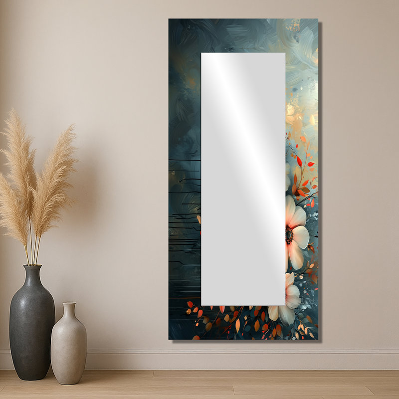 Garden Dahlia Effect At Night II - Art mural miroir floral - imprimé sur métal, 28 po x 60 po