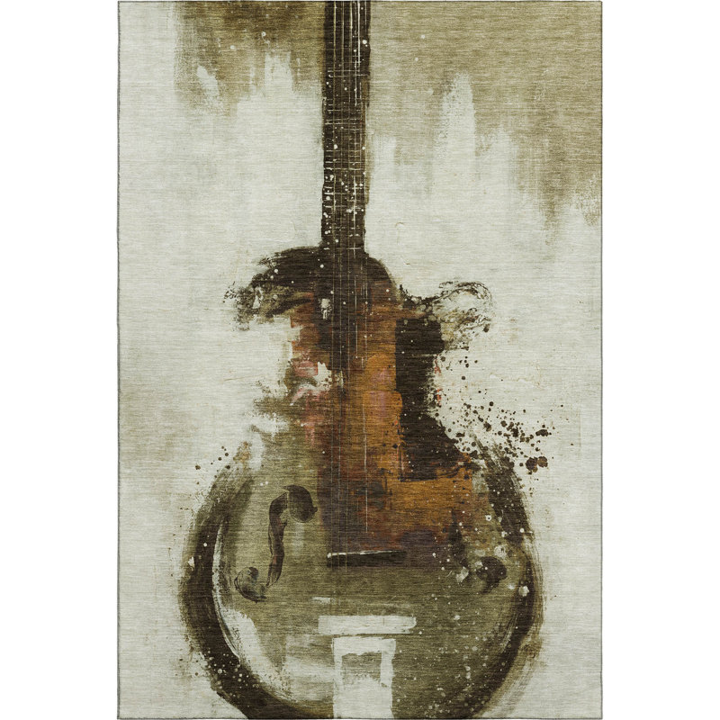 Premium Machine Washable Mayfield AMF2091 Music Rug, 10' x 14', Brown