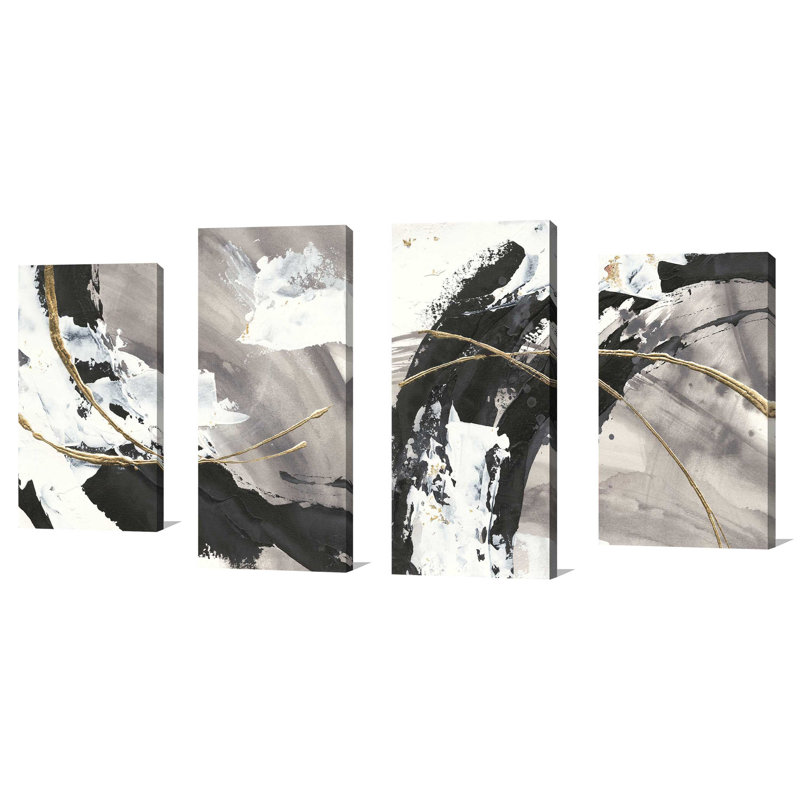 Gilded Arcs - Ensemble de 4 reproductions d'art sur toiles tendues, H 38 po x l 72 po x P 1 po