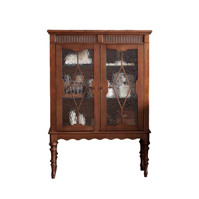 37.4" Vintage Red Oak Sideboard with Water Ripple Glass Doors, Home Storage Cabinet for Living Room & Entryway