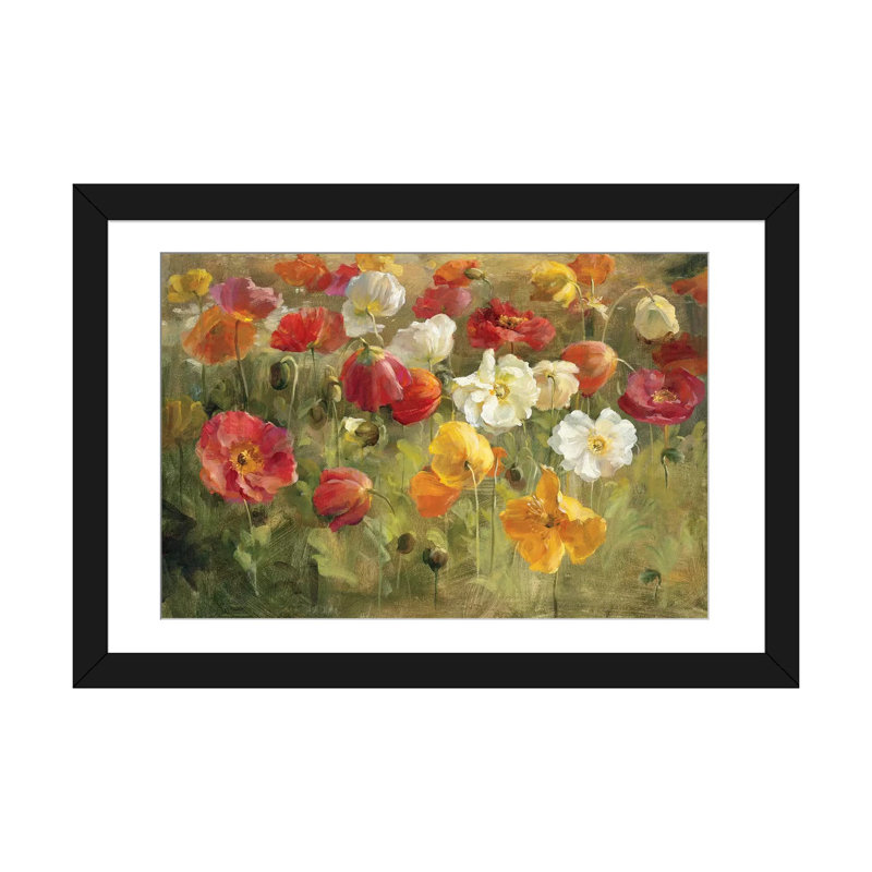 «Poppy Field» par Danhui Nai - Toile tendue, estampe numérique sur toile tendue, H 16 po x l 24 po x P 1 po, Cadre noir