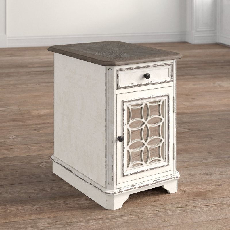 Table de bout avec tiroir et armoire Colchester, Blanc