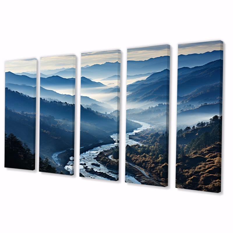 «Blue and White Mountain Majesty Panorama I - Mountains», art mural 5 pièces, H 28 po x l 60 po