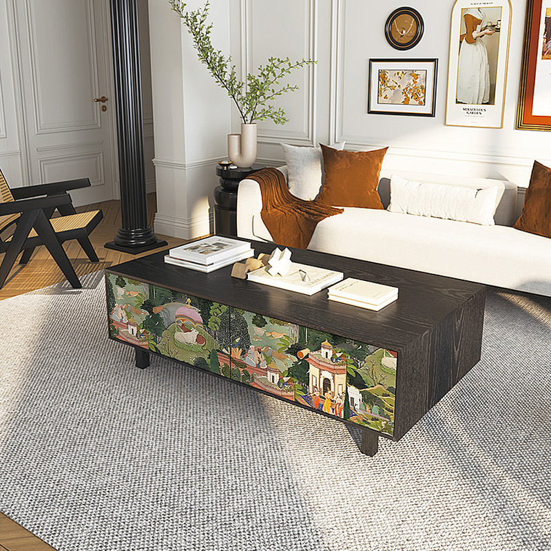 Table basse avec rangement peint français rétro, Noir