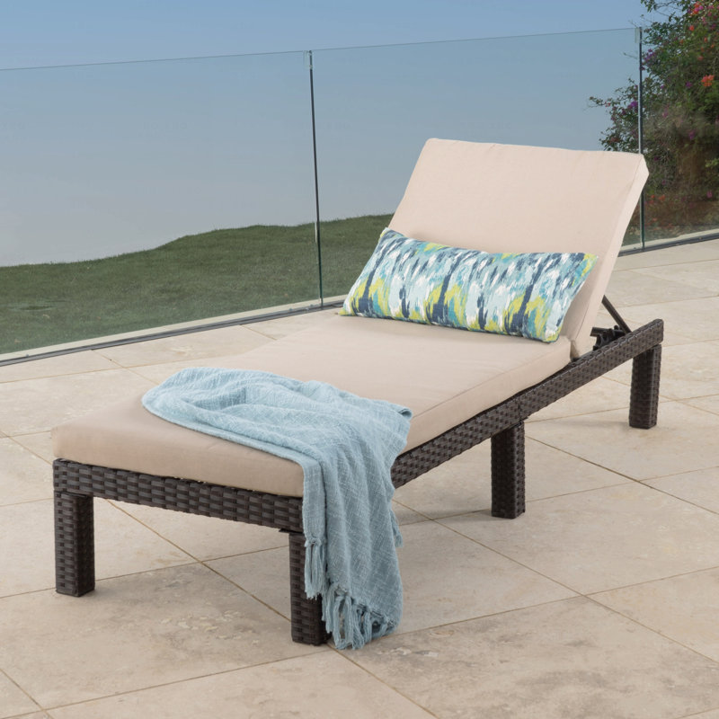 Outdoor Patio Chaise Lounge Chair, KD Dark Brown Frame With Beige Cushion