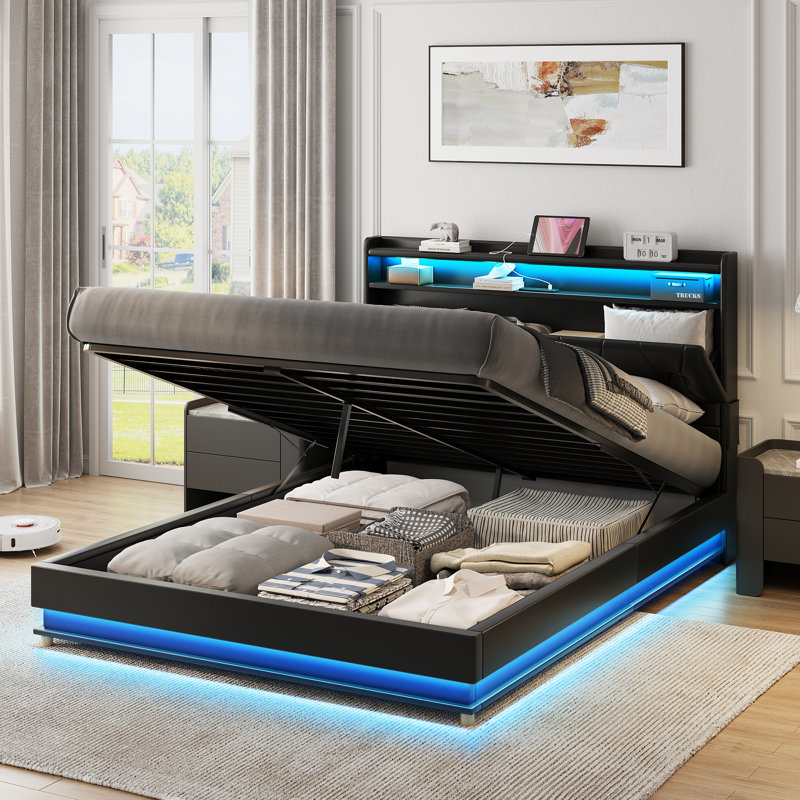 Base de lit avec rangement Lift Up, Lit simple, Noir