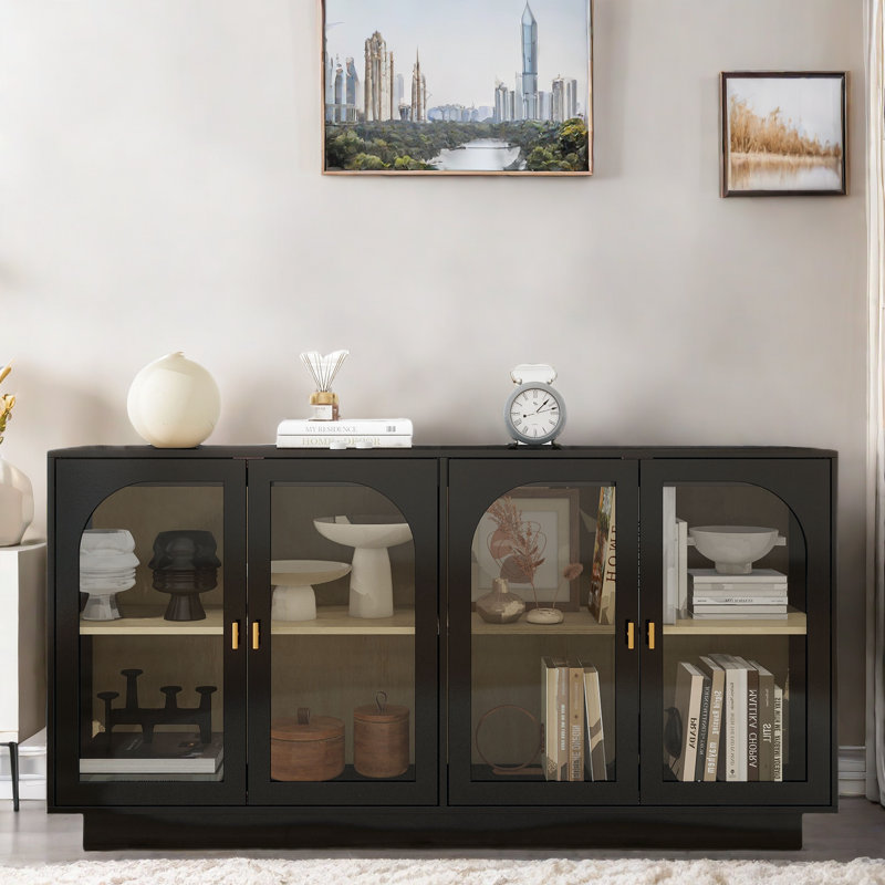 Sideboard With 4 Acrylic Doors, Adjustable Shelves And Metal Handles