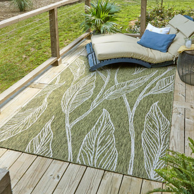 Tapis intérieur / extérieur à motif floral vert / gris Zenon