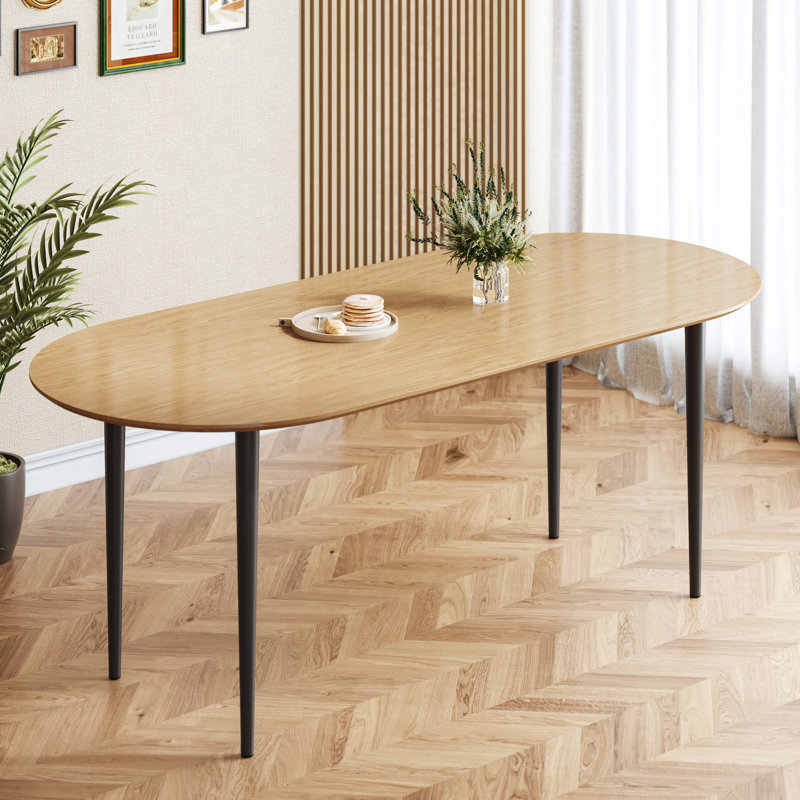 Table de salle à manger ovale en bois massif avec quatre pieds en métal, Chêne