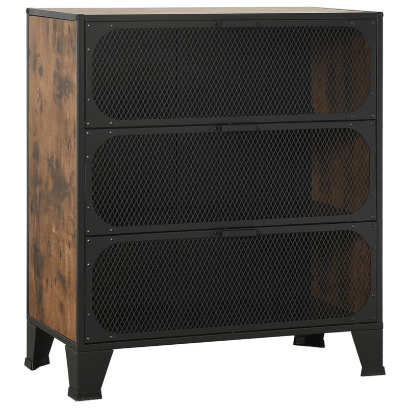 Classeur avec portes de rangement en métal et panneau de fibres à densité moyenne pour le salon, Brun clair/noir