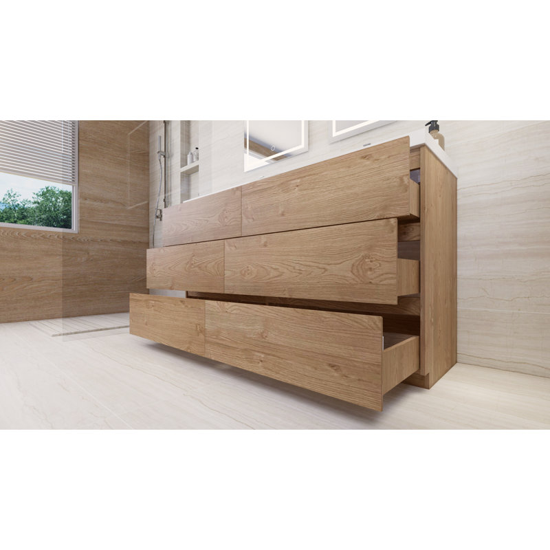 Ensemble de meuble-lavabo double 60 po Ferrante, Chêne de la Nouvelle-Angleterre